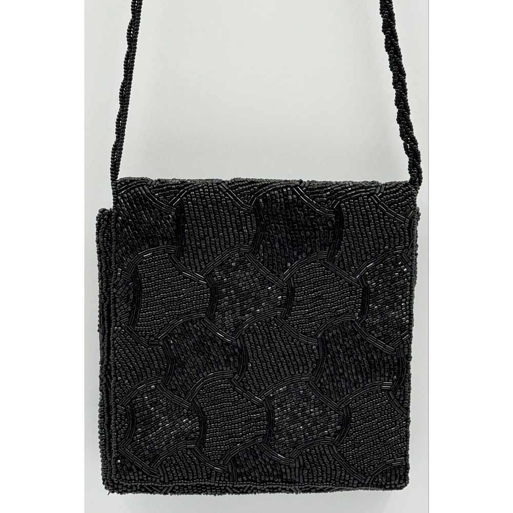 VTG Walborg Black Geometric Glass Beaded Evening Cocktail Bag Made in Korea